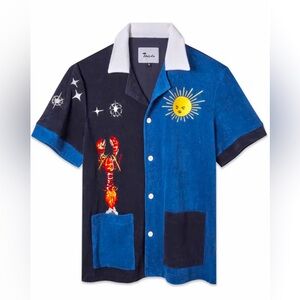 Tavaris Blue & Black Lobster Graphic Short-Sleeve Button-Down Shirt